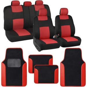 imageBDK PolyPro Beige Car Seat Covers Full Set with 4Piece Car Floor Mats  TwoTone Seat Covers for Cars with Carpet Interior Covers for Auto Truck Van SUVBlack  Red