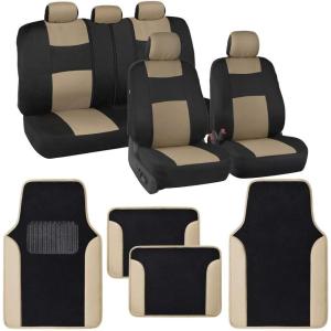 imageBDK PolyPro Beige Car Seat Covers Full Set with 4Piece Car Floor Mats  TwoTone Seat Covers for Cars with Carpet Interior Covers for Auto Truck Van SUVBlack  Beige