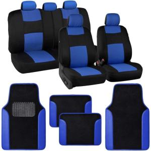imageBDK PolyPro Beige Car Seat Covers Full Set with 4Piece Car Floor Mats  TwoTone Seat Covers for Cars with Carpet Interior Covers for Auto Truck Van SUVBlack  Blue
