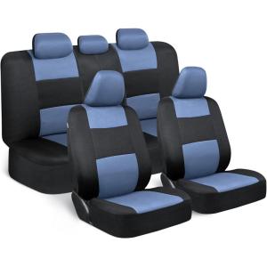 imageBDK PolyPro Car Seat Covers Full Set in Blue Gray on Black Front and Rear Split Bench Seat Covers for Cars Easy to Install Car Seats Cover Set and Accessories for Auto Trucks Van SUV  Blue GrayBlue Gray