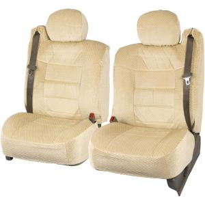 imageBDK Scottsdale Cloth 2Pack Front Seat Covers for PickUp Trucks Trucks Vans with Integrated Seat Belt Detachable Headrest Without Integrated Arm Rest BlackBeige